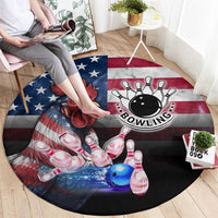 Bowling Rooster Round Carpet with Striking Pins and American Flag Feather Pattern - Wonder Print Shop