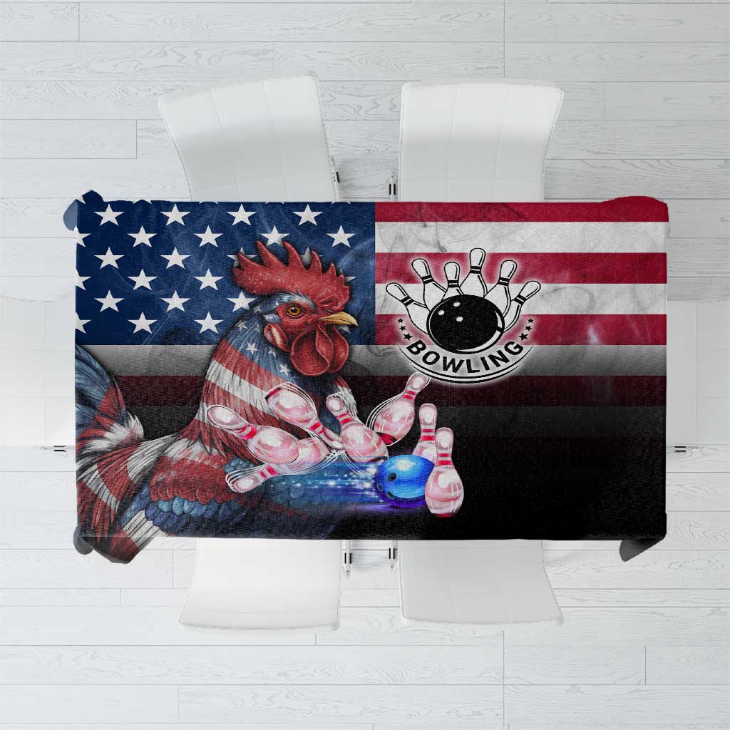 Bowling Rooster Tablecloth with Striking Pins and American Flag Feather Pattern - Wonder Print Shop