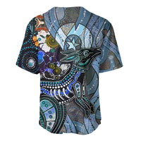 Multicolor Aboriginal-style animal graphic baseball jersey, back view with dot art