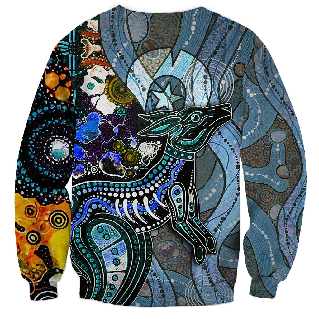 Multicolor kangaroo dot-art sweatshirt with large centered graphic, crew neck, long sleeves