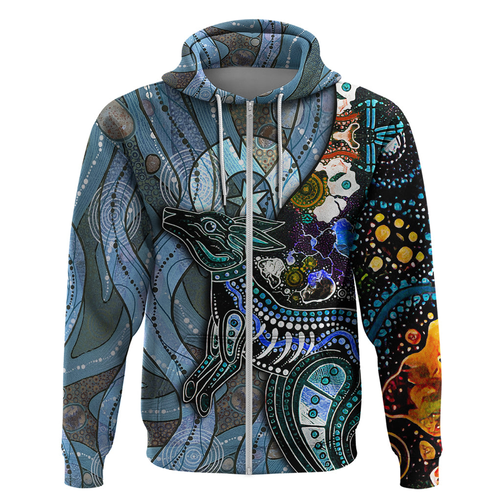 Kangaroo Aboriginal Pattern Dot Art Zip Hoodie - Wonder Print Shop