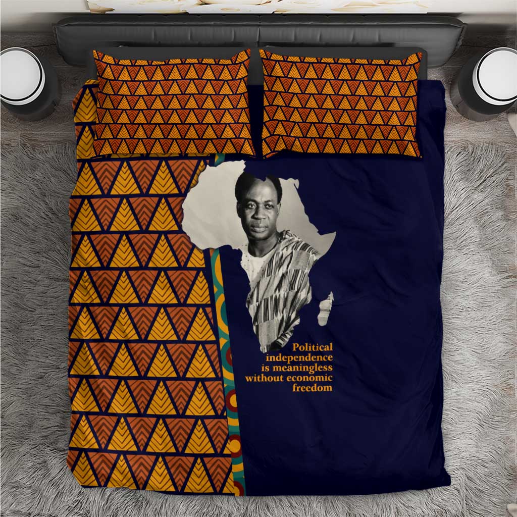 Kwame Nkrumah Ghana Bedding Set African Map Pattern Design and Economic Freedom Quote Tribute - Wonder Print Shop