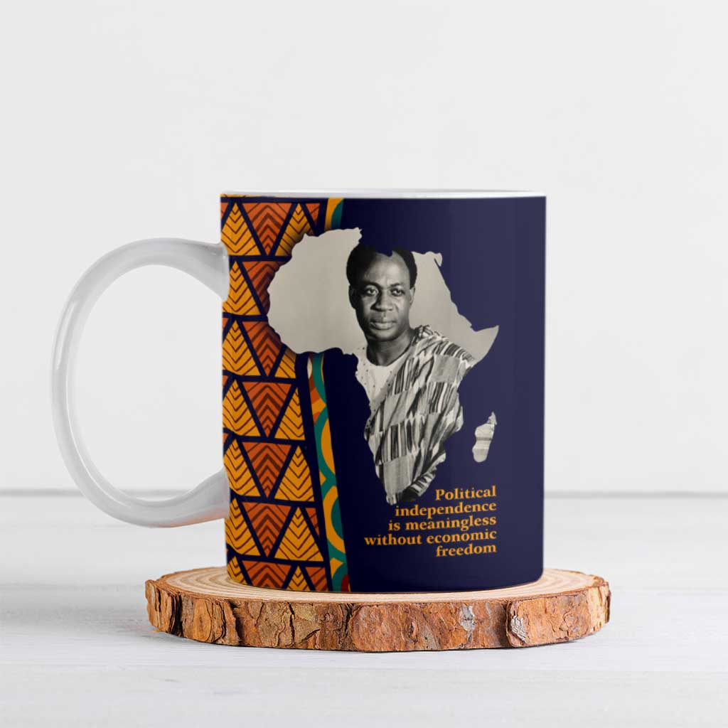 Kwame Nkrumah Ghana Ceramic Mug African Map Pattern Design and Economic Freedom Quote Tribute - Wonder Print Shop