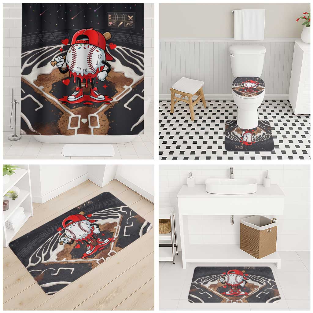 Baseball Drip Icecream Bathroom Set Boy Valentine Day Melting Cream Pattern