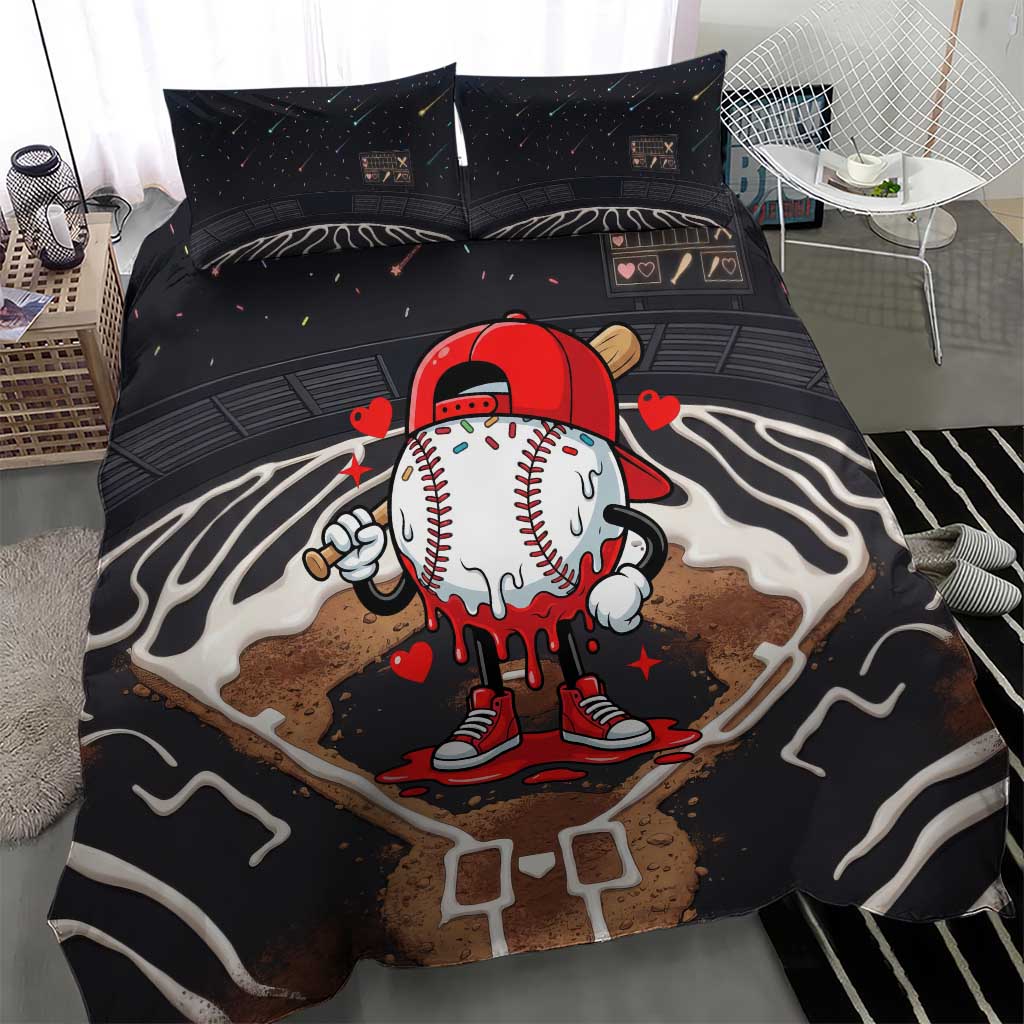 Baseball Drip Icecream Bedding Set Boy Valentine Day Melting Cream Pattern