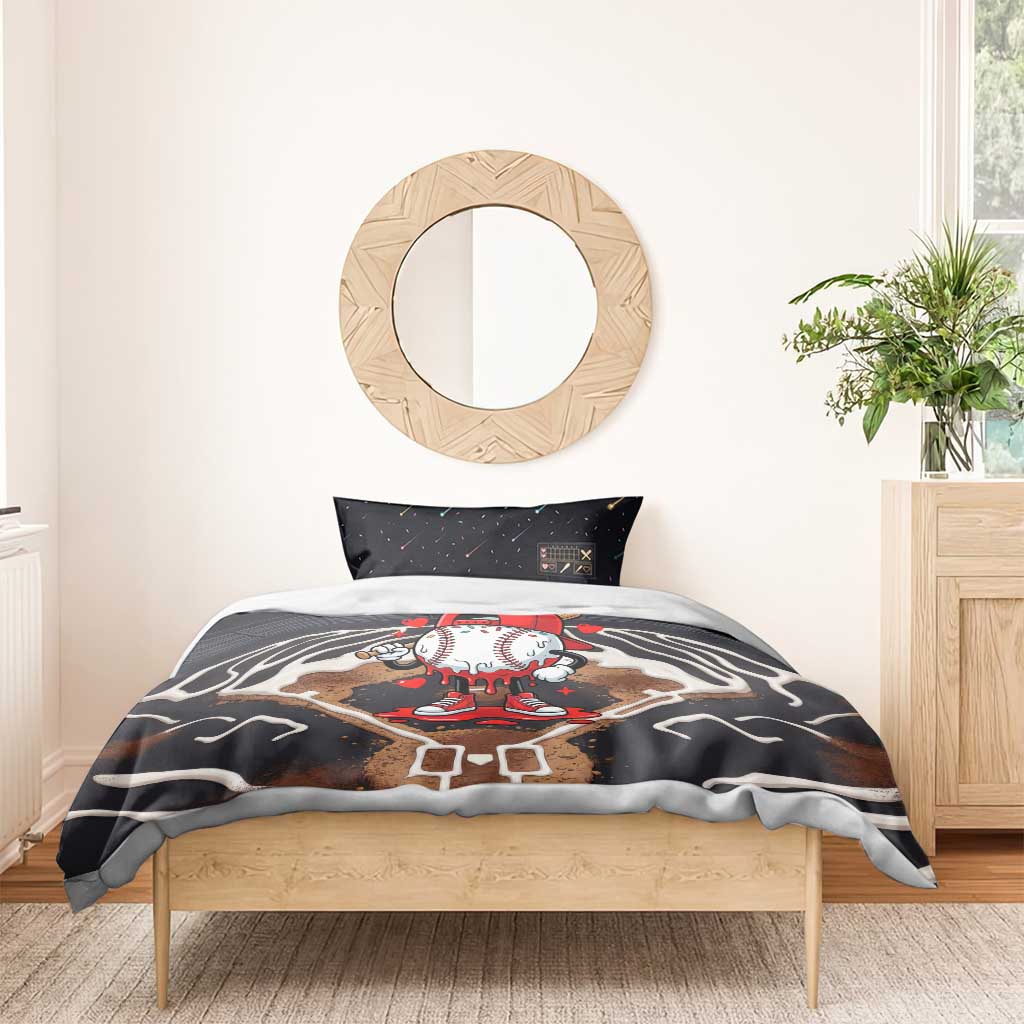 Baseball Drip Icecream Bedding Set Boy Valentine Day Melting Cream Pattern