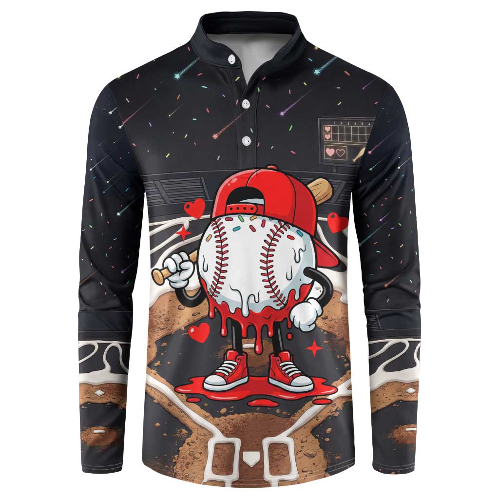 Baseball Drip Icecream Button Sweatshirt Boy Valentine Day Melting Cream Pattern