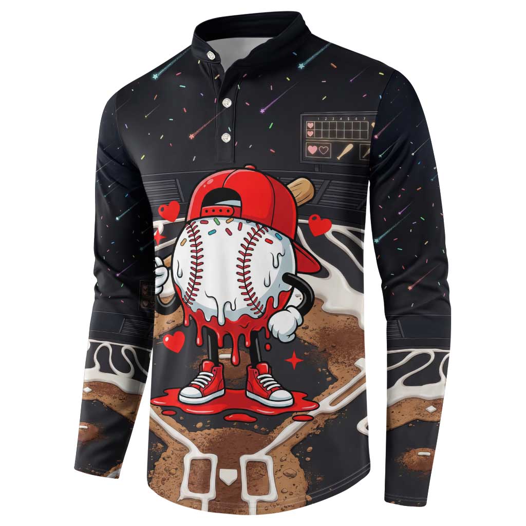 Baseball Drip Icecream Button Sweatshirt Boy Valentine Day Melting Cream Pattern