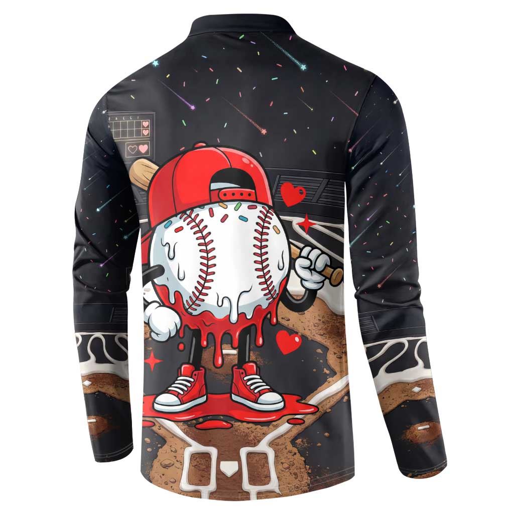 Baseball Drip Icecream Button Sweatshirt Boy Valentine Day Melting Cream Pattern