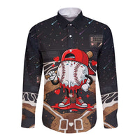 Baseball Drip Icecream Long Sleeve Button Shirt Boy Valentine Day Melting Cream Pattern