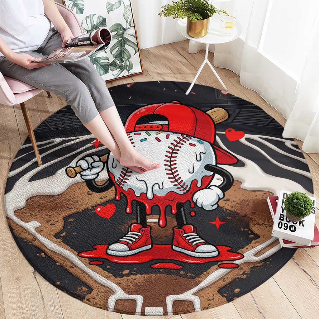Baseball Drip Icecream Round Carpet Boy Valentine Day Melting Cream Pattern