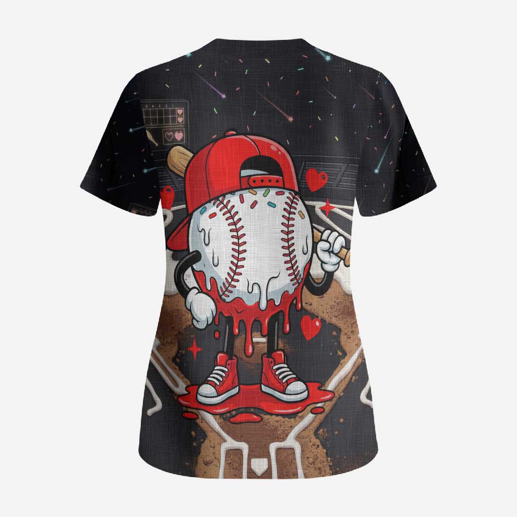Baseball Drip Icecream Scrub Top Boy Valentine Day Melting Cream Pattern