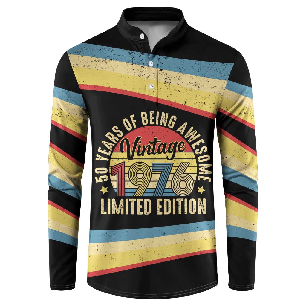 Vintage 1976 Birthday Celebration Button Sweatshirt 50th Birthday for Him - Retro Distressed Stripe Pattern