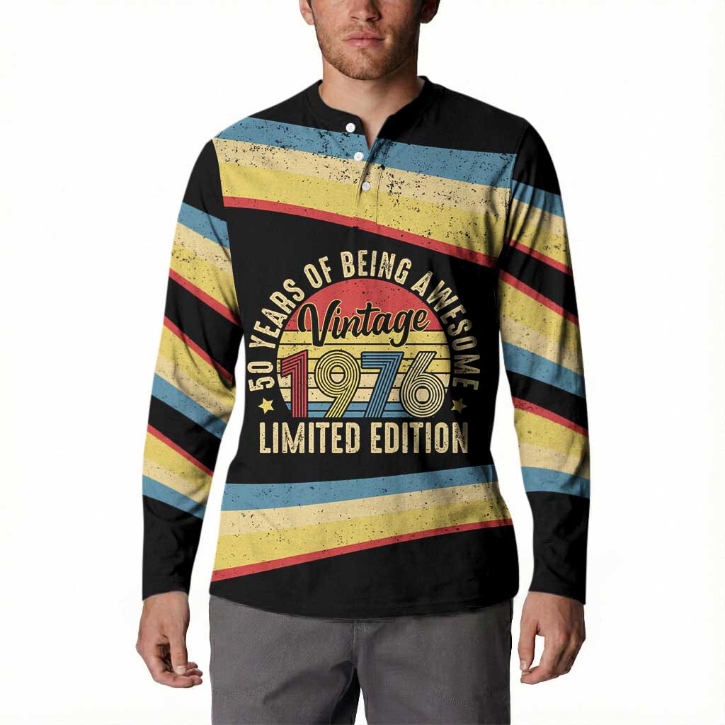 Vintage 1976 Birthday Celebration Button Sweatshirt 50th Birthday for Him - Retro Distressed Stripe Pattern