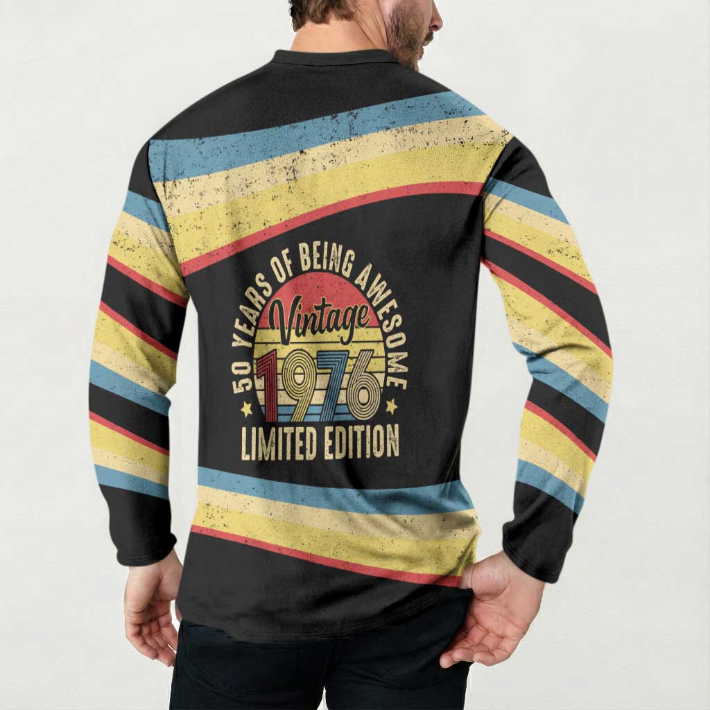 Vintage 1976 Birthday Celebration Button Sweatshirt 50th Birthday for Him - Retro Distressed Stripe Pattern