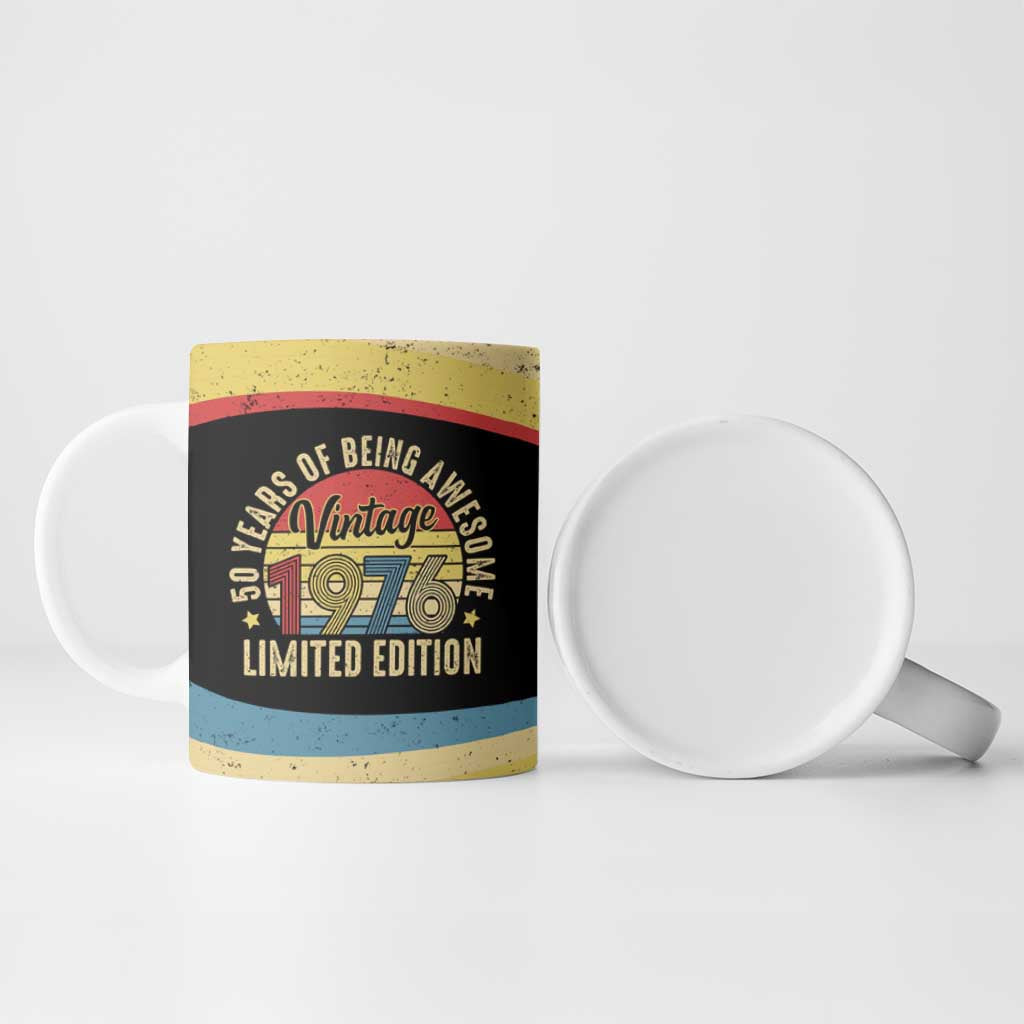 Vintage 1976 Birthday Celebration Ceramic Mug 50th Birthday for Him - Retro Distressed Stripe Pattern
