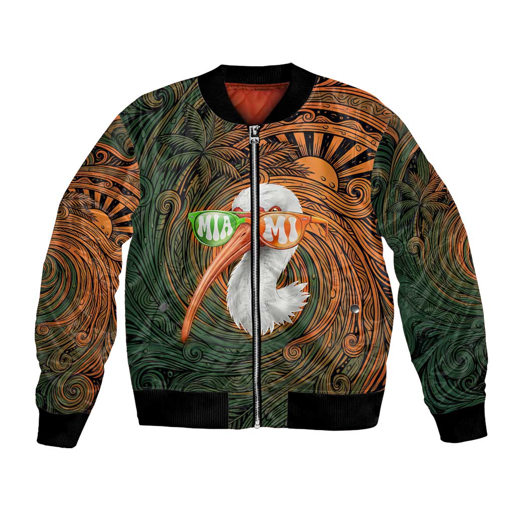 Vintage American White Ibis Bomber Jacket Miami Sunglasses Artistic Tribal Wave Pattern