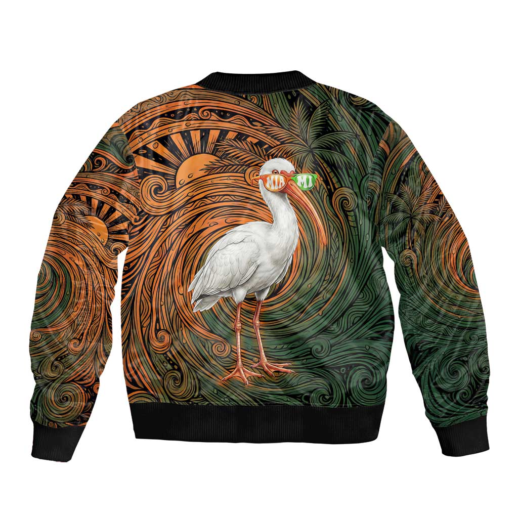 Vintage American White Ibis Bomber Jacket Miami Sunglasses Artistic Tribal Wave Pattern