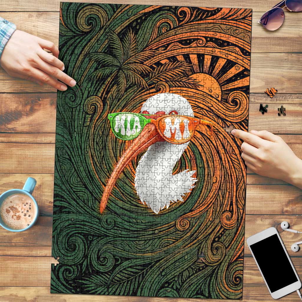 Vintage American White Ibis Puzzle Miami Sunglasses Artistic Tribal Wave Pattern