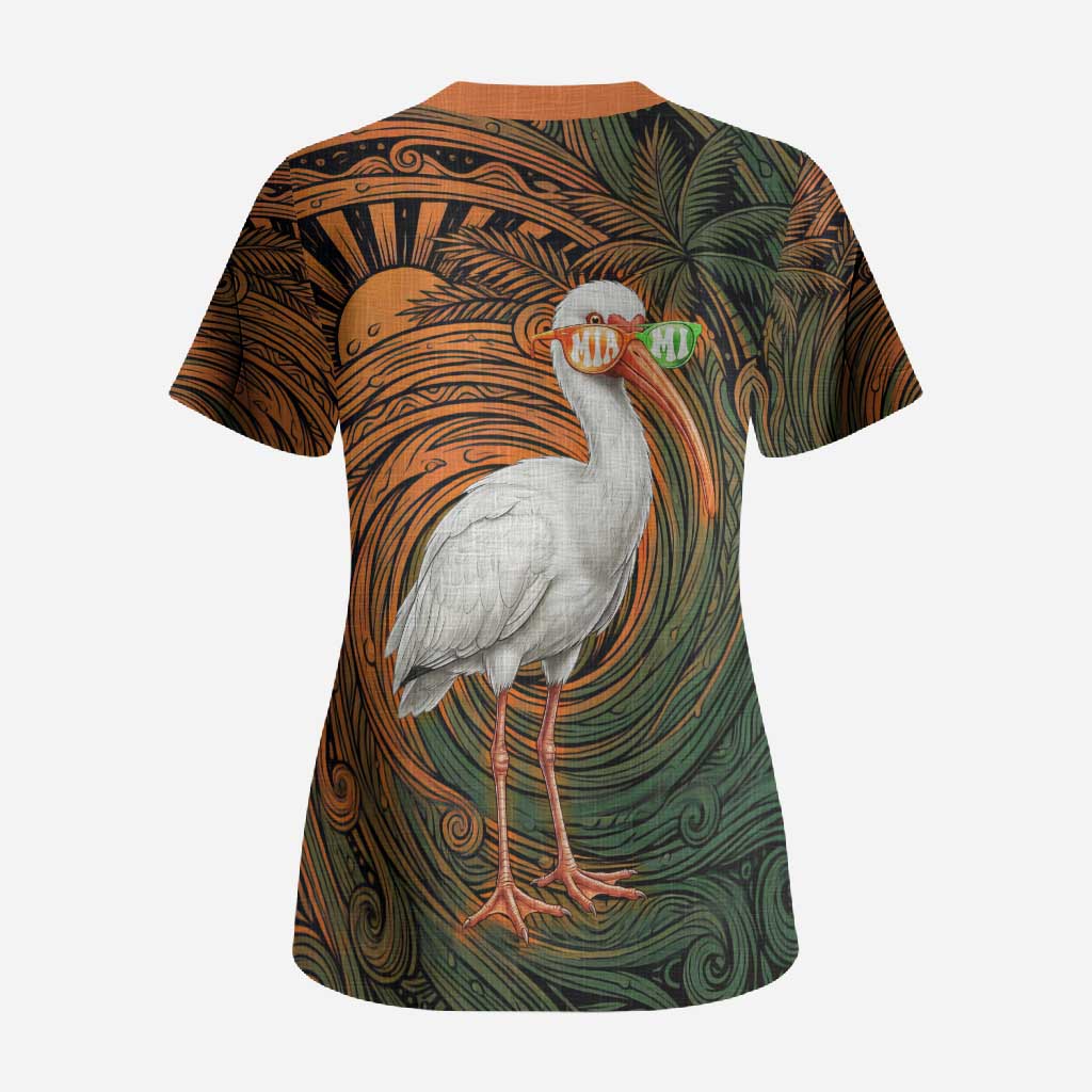 Vintage American White Ibis Scrub Top Miami Sunglasses Artistic Tribal Wave Pattern