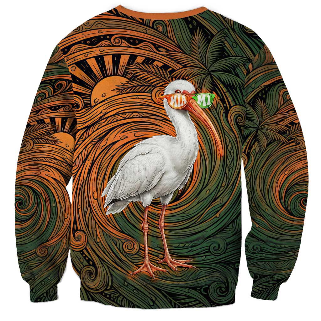 Vintage American White Ibis Sweatshirt Miami Sunglasses Artistic Tribal Wave Pattern