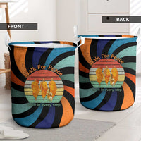 Buddhist Monks Walk For Peace Laundry Basket with Retro Sunset Swirl Pattern