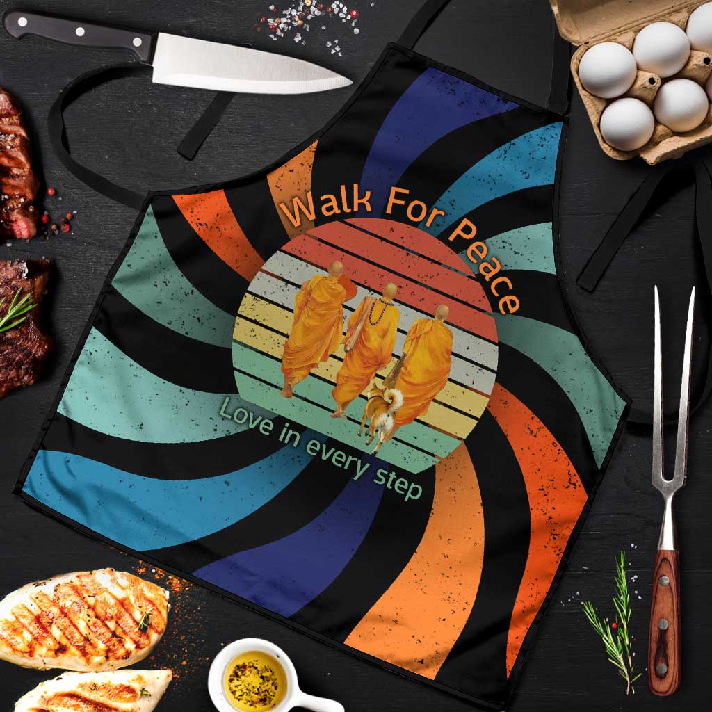 Buddhist Monks Walk For Peace Apron with Retro Sunset Swirl Pattern