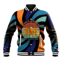 Buddhist Monks Walk For Peace Baseball Jacket with Retro Sunset Swirl Pattern