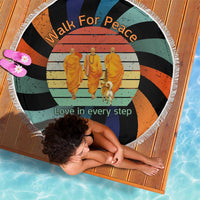 Buddhist Monks Walk For Peace Beach Blanket with Retro Sunset Swirl Pattern