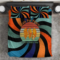 Buddhist Monks Walk For Peace Bedding Set with Retro Sunset Swirl Pattern