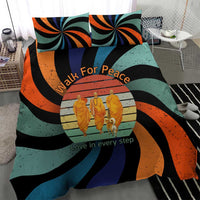 Buddhist Monks Walk For Peace Bedding Set with Retro Sunset Swirl Pattern