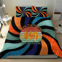 Buddhist Monks Walk For Peace Bedding Set with Retro Sunset Swirl Pattern