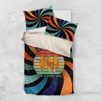 Buddhist Monks Walk For Peace Bedding Set with Retro Sunset Swirl Pattern