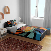 Buddhist Monks Walk For Peace Bedding Set with Retro Sunset Swirl Pattern