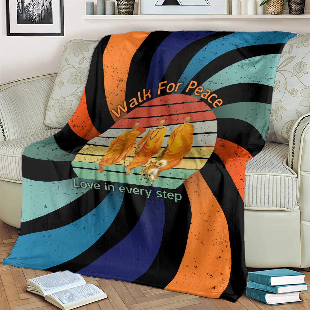 Buddhist Monks Walk For Peace Blanket with Retro Sunset Swirl Pattern