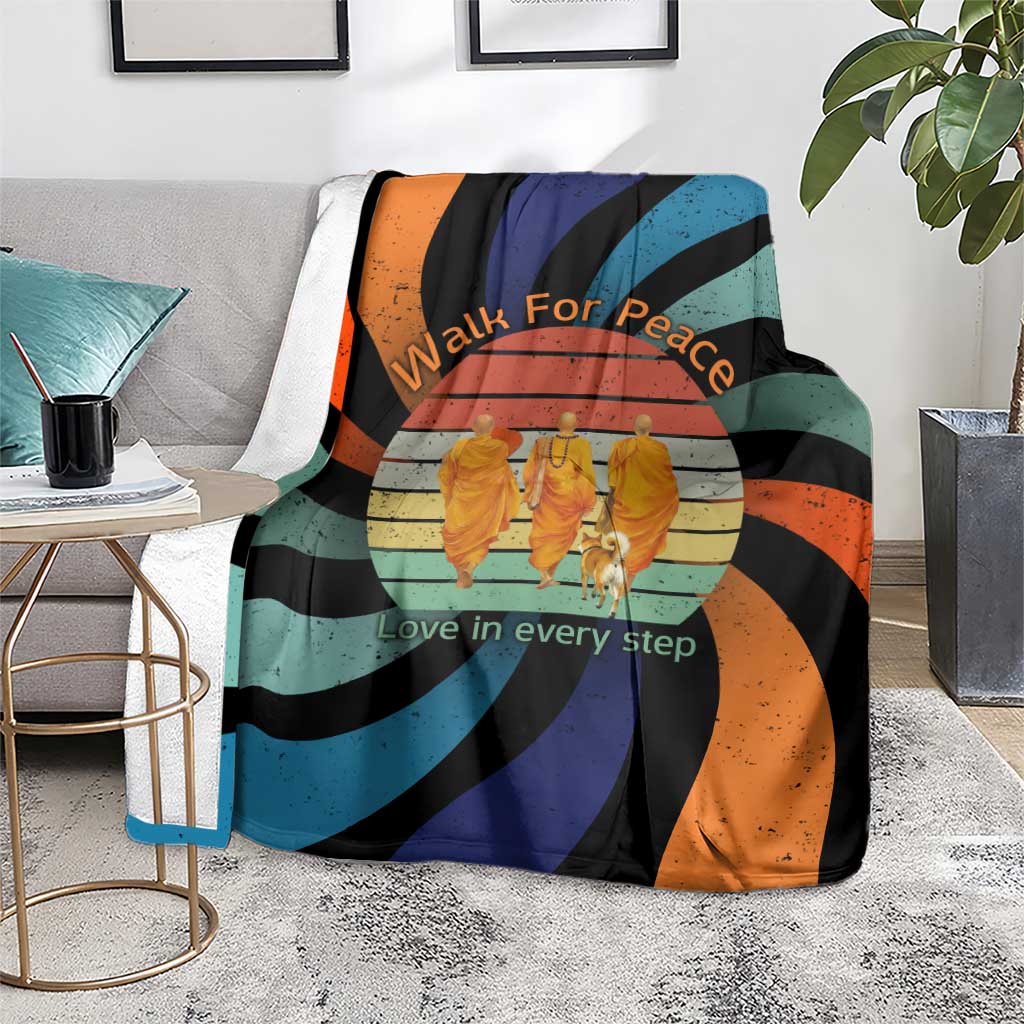 Buddhist Monks Walk For Peace Blanket with Retro Sunset Swirl Pattern