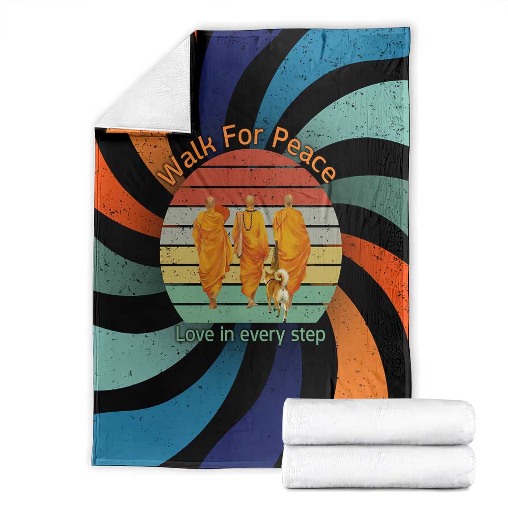Buddhist Monks Walk For Peace Blanket with Retro Sunset Swirl Pattern