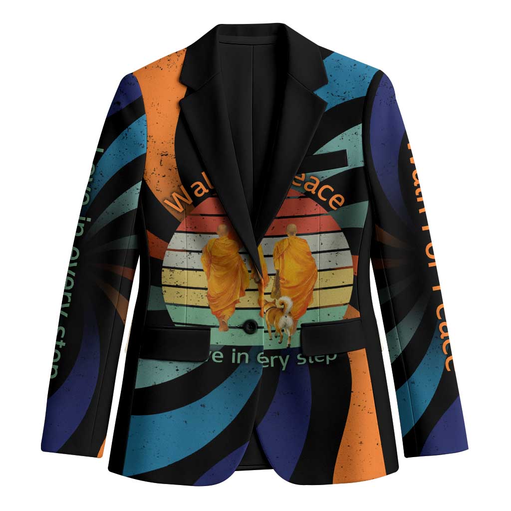 Buddhist Monks Walk For Peace Blazer with Retro Sunset Swirl Pattern