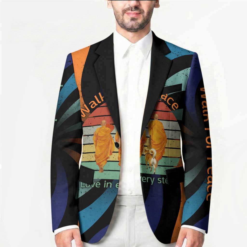 Buddhist Monks Walk For Peace Blazer with Retro Sunset Swirl Pattern