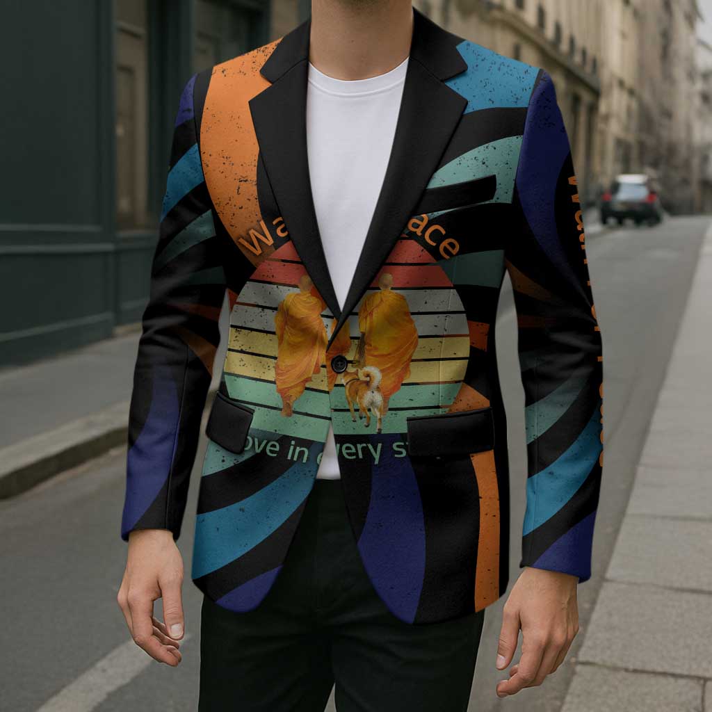 Buddhist Monks Walk For Peace Blazer with Retro Sunset Swirl Pattern