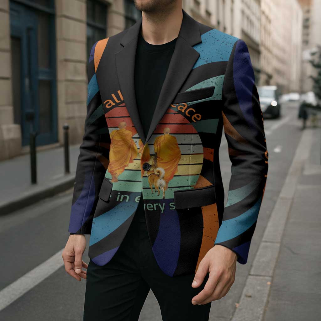Buddhist Monks Walk For Peace Blazer with Retro Sunset Swirl Pattern