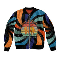 Buddhist Monks Walk For Peace Bomber Jacket with Retro Sunset Swirl Pattern