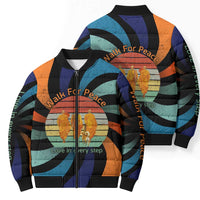 Buddhist Monks Walk For Peace Bomber Puffer Jacket with Retro Sunset Swirl Pattern