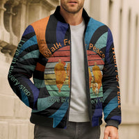 Buddhist Monks Walk For Peace Bomber Puffer Jacket with Retro Sunset Swirl Pattern