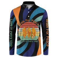 Buddhist Monks Walk For Peace Button Sweatshirt with Retro Sunset Swirl Pattern