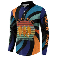 Buddhist Monks Walk For Peace Button Sweatshirt with Retro Sunset Swirl Pattern