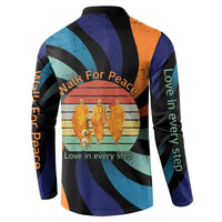 Buddhist Monks Walk For Peace Button Sweatshirt with Retro Sunset Swirl Pattern
