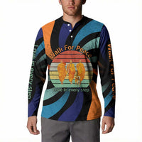 Buddhist Monks Walk For Peace Button Sweatshirt with Retro Sunset Swirl Pattern