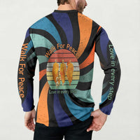 Buddhist Monks Walk For Peace Button Sweatshirt with Retro Sunset Swirl Pattern