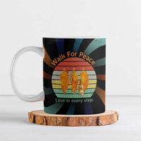 Buddhist Monks Walk For Peace Ceramic Mug with Retro Sunset Swirl Pattern